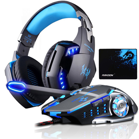 Chaque casque de jeu G2000 casque de jeu stéréo basse profonde avec Microphone lumière LED pour ordinateur portable PS4 + souris de jeu + tapis de souris ► Photo 1/5