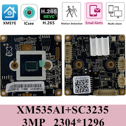 XM535AI + SC3235 3MP H.265 HD IP Camera Module Board 2304*1296 CMOS 38*38mm réseau ONVIF CMS XMEYE RTSP détection de mouvement ► Photo 1/6