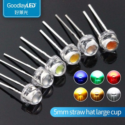 1000 pièces 5mm chapeau de paille grande tasse courte jambe bord blanc rouge bleu vert jaune clair-diode émettrice LED ► Photo 1/5