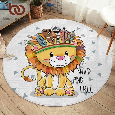 BeddingOutlet – tapis de sol rond de dessin animé, Kawaii, pour salon, Lion, hibou, carlin, aztèque, blanc, antidérapant, livraison directe ► Photo 1/6