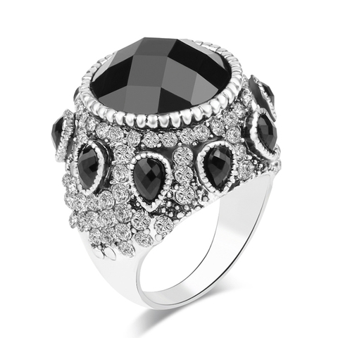 Kinel – grand anneau de mariage en cristal plaqué argent pour femmes, bijoux Vintage, style bohémien, Punk, noir, cadeau de nouvel an, nouvelle collection 2022 ► Photo 1/6