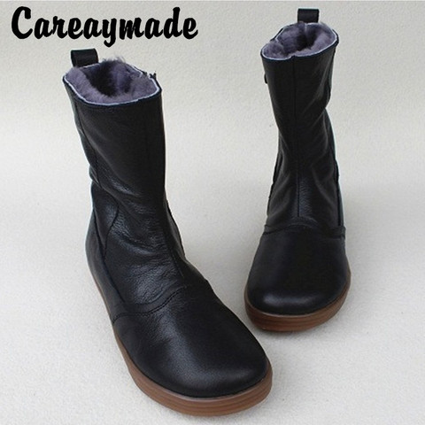 Careaymade – chaussures en cuir véritable, bottes pour femmes, en laine d'hiver, en peluche, à semelles épaisses, faites à la main ► Photo 1/1
