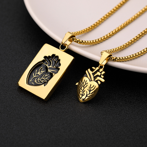 DIANSHANGKAITUOZHE Nouveau Titane Acier Humaine Coeur Collier Ensemble Sur Rectangle Pendentif Cardiaque Collier Femme Femmes Hommes Punk Bijoux ► Photo 1/6