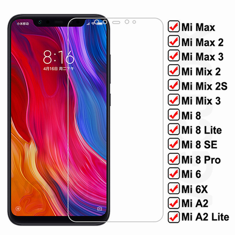 Protecteur d'écran pour Xiaomi, Film à couverture complète en verre trempé 9D pour Mi 8 SE A2 Lite Mix 2 2S 3 Mi 6 6X Max 2 3 ► Photo 1/6