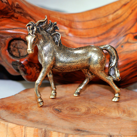 Statue de cheval de course en cuivre pur, 12 Figurines du zodiaque Feng Shui, ornements Vintage en Bronze, décorations de bureau ► Photo 1/6