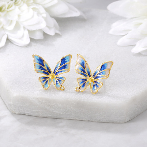 Boucles d'oreilles papillon en laiton plaqué à l'huile, 2 pièces 14x14MM, haute qualité, résultats de fabrication de bijoux DIY ► Photo 1/5