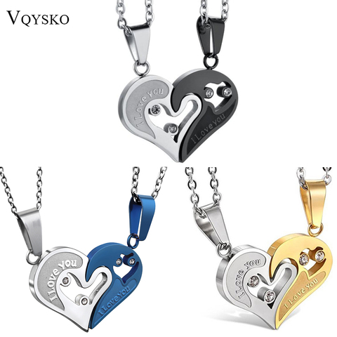 Collier en acier inoxydable pour hommes et femmes, pendentif en forme de cœur, pendentif en forme de Couple, Puzzle, deux couleurs assorties, CZ ► Photo 1/6