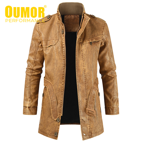 Oumor – veste en similicuir polaire pour homme, manteau Long et épais, décontracté, chaud, Vintage, avec poches, nouvelle collection hiver ► Photo 1/6