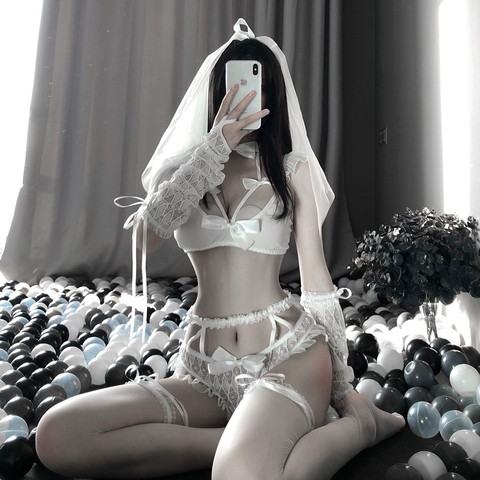 Sexy femmes Lingerie Costume nuisette robe de mariée uniforme érotique jeu de rôle femelle exotiques ensembles Cosplay vêtements de nuit ensemble de sous-vêtements ► Photo 1/6