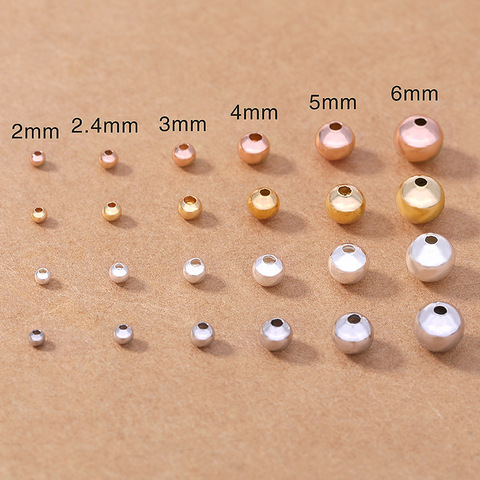 1 Pack/lot 2/3/4/5/6mm perles entretoises en laiton Rose or/argent couleur boule perles breloque en vrac pour Bracelet collier bijoux à bricoler soi-même faisant ► Photo 1/6