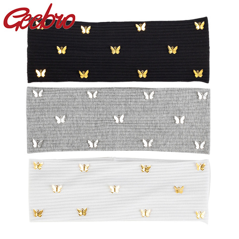 Geebro – bandeau en coton côtelé pour femme, style bohème, en métal solide, papillon, élastique, accessoires pour cheveux ► Photo 1/6