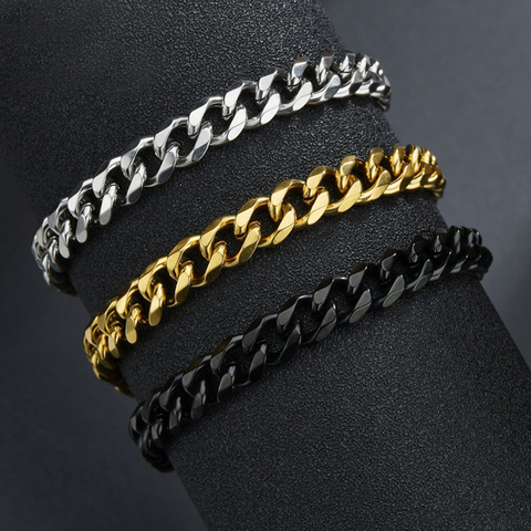 3/5/7/9mm Bracelet en acier inoxydable poli pour hommes femmes or noir couleur Punk décontracté gourmette cubain lien chaîne Bracelet ► Photo 1/6