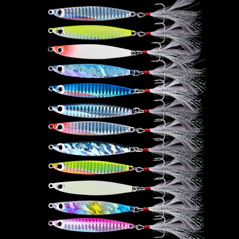 12 pièces leurres de pêche en métal Jig 7g 12g 17g 22g 30g 40g gabarits cuillère de pêche appât coulant leurre gabarits Vibe Blade pour brochet Bass ► Photo 1/6