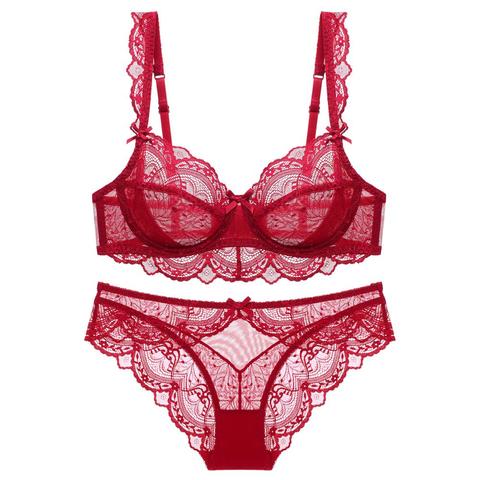 Ensemble de soutien-gorge grande taille pour femmes Lingerie Fine dentelle pure à armatures volants bretelles décorer avec nœud sous-vêtements pour femmes ► Photo 1/6