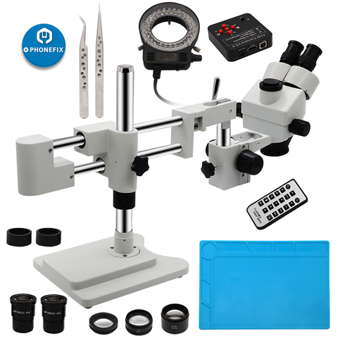 Microscope trinoculaire à support à Double flèche, simulateur de focale d'objectif de 3,5 x – 90x, caméra HDMI 21mp 2K, lumière LED 144, outil de soudage ► Photo 1/6