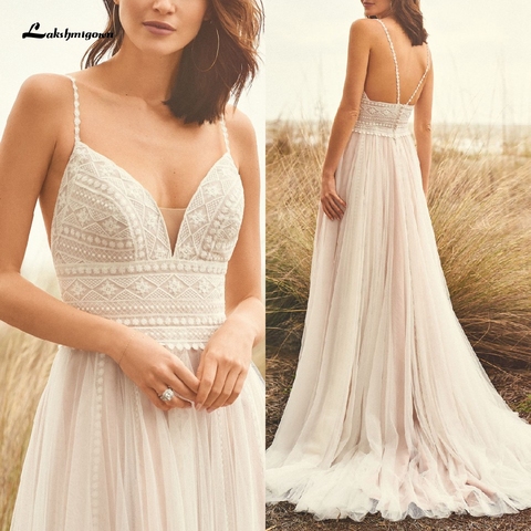 Lakshmigown Robe de Mariee Boho Robe de mariée dentelle corsage élégant Robe de mariée Vestidos plage Robe de mariée spaghetti bretelles 2022 ► Photo 1/6