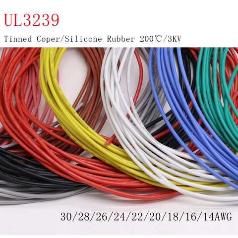 1M 14/16/18/20/22/24/26/28/30AWG UL3239 3KV fil de Silicone souple souple isolé câble électrique en cuivre étamé 3000V ► Photo 1/3