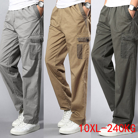 Hommes Cargo pantalon grande taille grand 7XL 8XL 9XL 10XL Stretch pantalon automne militaire safari style droit pantalon poche kaki 50 ► Photo 1/6