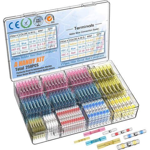 Connecteurs de fil à souder étanches | Connecteurs thermorétractable 640 pièces, connecteurs à sertir sur le bout et à la chaleur thermorétractable-connecteurs électriques ► Photo 1/6