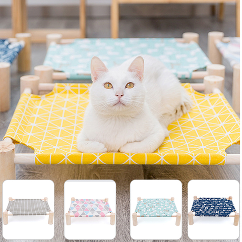 Hamac surélevé pour chat, lit de salon en bois, en toile pour petit lapin, chat et chien, fournitures de maison durables ► Photo 1/6