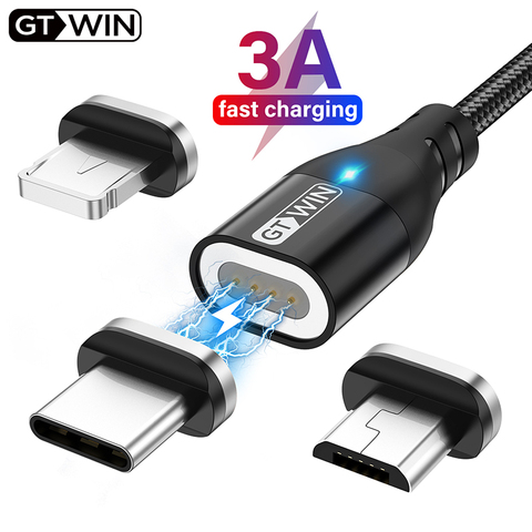 GTWIN 3A chargeur magnétique de Charge rapide câble USB pour IPhone Samsung Xiaomi téléphone aimant câble de Charge Micro USB Type C câble ► Photo 1/6