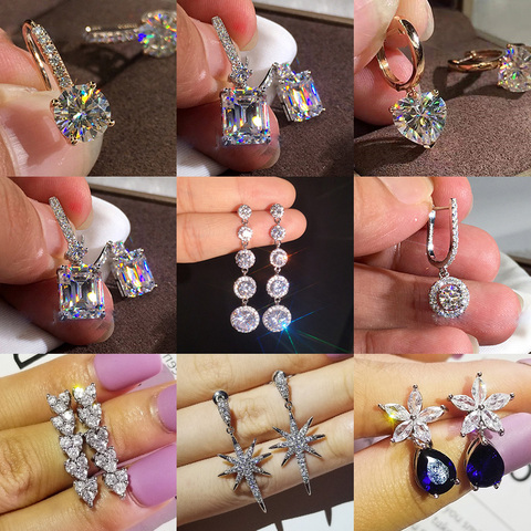 Mode luxe 925 en argent Sterling Zircon goutte boucle d'oreille boucles d'oreilles longues grandes pour les femmes saint valentin cadeau bijoux Z6 ► Photo 1/2