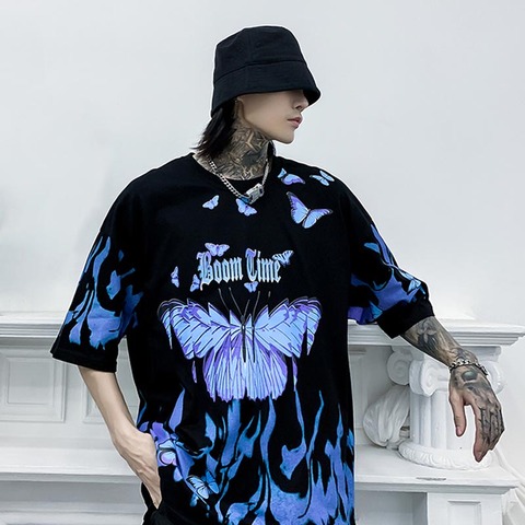 Plegie hommes T-shirt Lettre d'impression Hommes Hip hop Oversize Patchwork T-shirts 2022 d'été unisexe manches courtes en coton T-shirts Couple Tops ► Photo 1/6