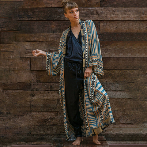 Kimono – robe de plage imprimée en coton, élégante, ceinture, grande taille, Cover-Up pour les costumes de bain, Q1228, 100% ► Photo 1/6