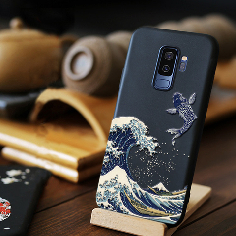 Coque de téléphone à ondes mignonnes pour Samsung Galaxy S8 S9 Plus, étui noir 3D souple pour hommes et femmes ► Photo 1/6