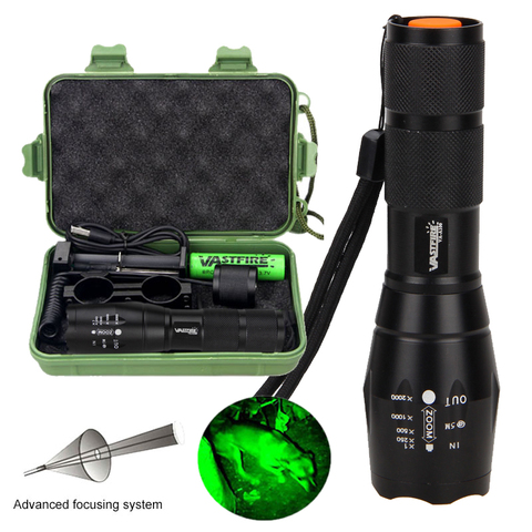 350yards LED lampe de poche tactique Q5 lumière de chasse Zoomable Focus torche réglable + monture de portée de fusil + interrupteur + 18650 + chargeur + étui ► Photo 1/6