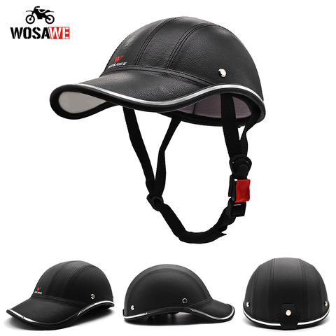 WOSAWE-demi-casque de moto, casquette de Baseball unisexe, demi-casque facial, Anti-UV, chapeau rigide de sécurité en cuir PU ► Photo 1/6