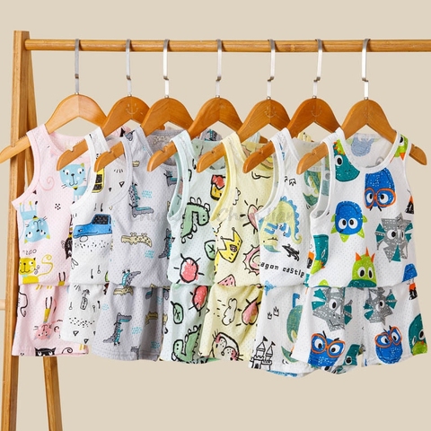 Ensemble pyjama d'été en coton sans manches pour garçons et filles, vêtements de nuit licorne pour tout-petits de 1 à 9 ans ► Photo 1/6