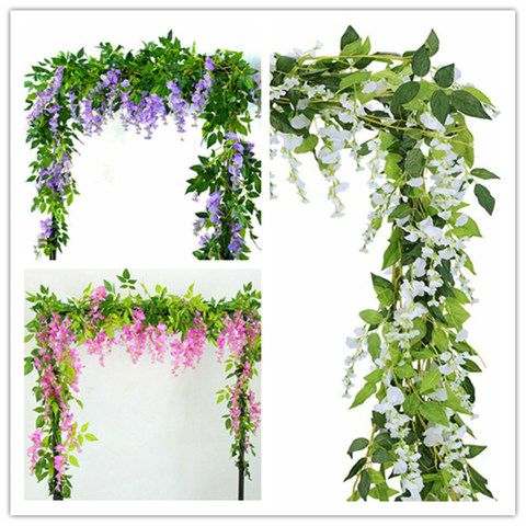 Guirlande vigne de Wisteria artificielle 2x 7FT | Feuillage, fleurs traînantes, décoration en extérieur pour maison bureau ou hôtel ► Photo 1/6