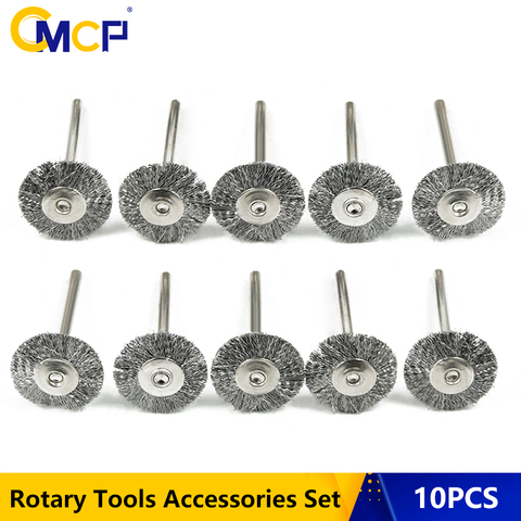 CMCP-jeu de brosses métalliques à polir de 22mm, 10 pièces en acier inoxydable/laiton/Nylon, tige de 3.0mm, pour le polissage, meulage pour outils rotatifs Dremel ► Photo 1/6