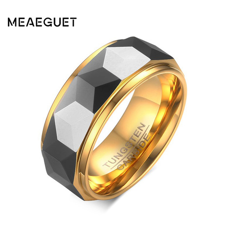 Meaeguet 8mm anneau large facettes coupe géométrique carbure de tungstène anneaux de mariage pour hommes bijoux mâle Anillos Bague USA taille 7-12 ► Photo 1/6