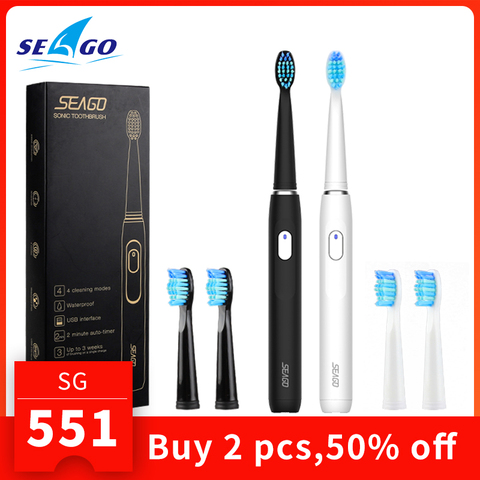 SEAGO brosse à dents électrique Rechargeable acheter un obtenir une brosse à dents sonique gratuite 4 Mode brosse à dents de voyage avec 3 tête de brosse cadeau ► Photo 1/6