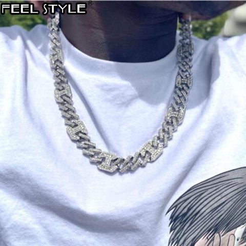 Collier de chaîne à mailles cubaines pour hommes, Hip Hop, 17MM, boîte de strass en alliage glacé, fermoir en grains de café, bijoux ras de cou ► Photo 1/6