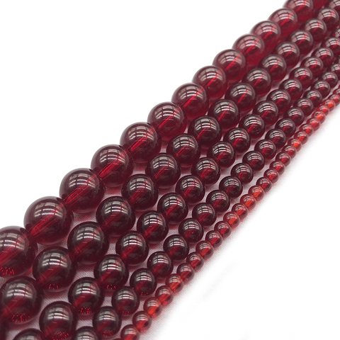 Perles de verre rouge foncé, lisses et amples, grenat, pour bricolage, 15 pouces, taille au choix 4, 6, 8, 10, 12 MM, pour la fabrication de bijoux, bracelets ► Photo 1/6