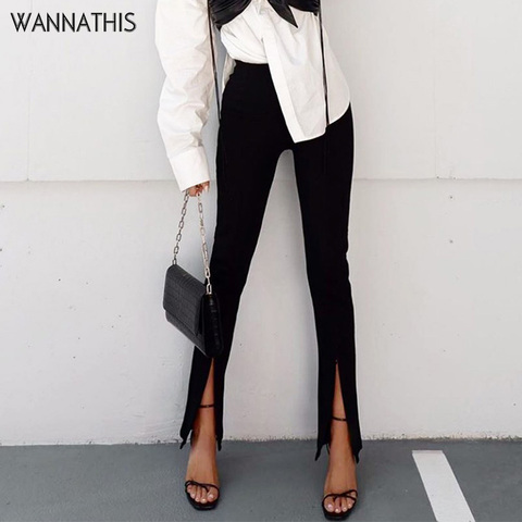 WannaThis Sexy décontracté crayon pantalon femmes pantalon automne élégant taille haute ourlet fermeture éclair fendu mince pantalon 2022 mode Streetwear ► Photo 1/6