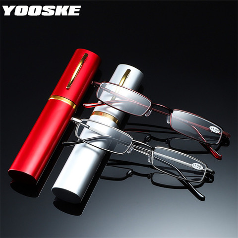 YOOSKE – lunettes de lecture + 1.5 2.0 2.5 pour femmes et hommes, ultralégères, portables, Mini hypermétropie, presbytie en métal avec dioptrie plus ► Photo 1/6