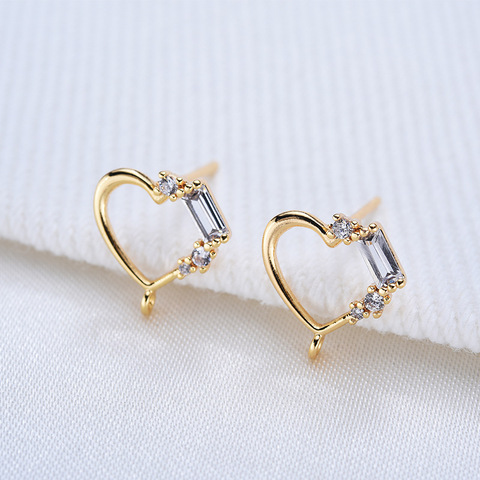 Boucles d'oreilles en laiton, couleur or, 4 pièces, 11MM 24K, avec clous en forme de cœur en Zircon, accessoires de bijoux de haute qualité ► Photo 1/5