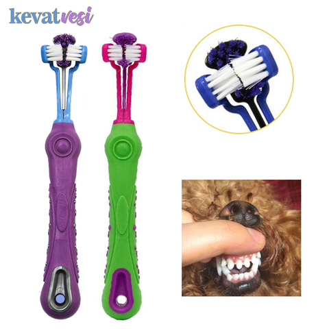 Brosse à dents pour chien à trois côtés mauvaise haleine tartre soins des dents pour chat chien brosse de nettoyage des dents doux brosse à dents pour animaux de compagnie ► Photo 1/6