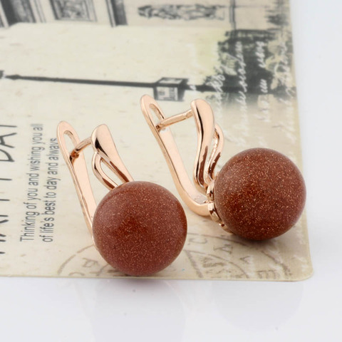 Nouvelle mode boucles d'oreilles 12mm sphérique pierre naturelle boucle d'oreille 585 couleur or Rose longues boucles d'oreilles pour femmes bijoux de mariage ► Photo 1/6