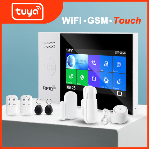 Tuya WIFI GSM sécurité à la maison système d'alarme intelligent kit antivol écran tactile Tuya APP télécommande RFID bras désarmer ► Photo 1/6