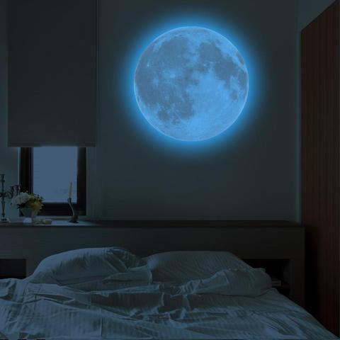 Autocollants muraux lumineux en forme de lune ronde, 40cm, pour chambre d'enfants, lueur nocturne, autocollant mural 3D, décoration de maison pour salon ► Photo 1/6