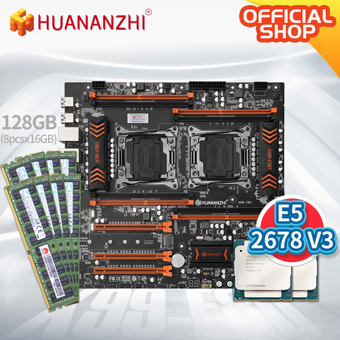 HUANANZHI – carte mère X99 F8D, Intel Dual avec Intel XEON E5 2678 V3 * 2 avec 8*16 go de mémoire DDR4 RECC, kit de mémoire combo NVME USB 3.0 ► Photo 1/1