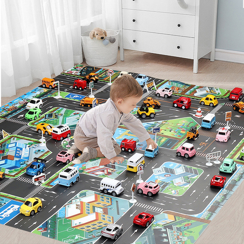 Tapis de jeu bébé carte routière pour enfants dessin animé en plastique mince tapis de circulation petits garçons filles jouets tapis de jeu bébés jouant tapis éducatif ► Photo 1/6