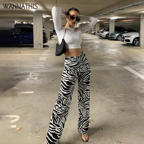 WannaThis zèbre imprimer large jambe pantalon Sexy taille haute automne femmes nouveau 2022 mode décontracté femme pantalon Streetwear ► Photo 1/6