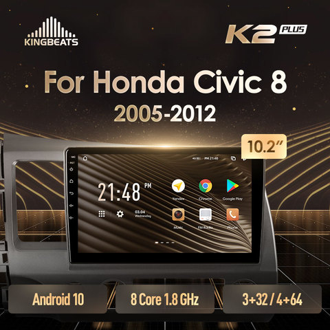 KingBeats Android 10 octa-core unité de tête HU 4G dans le tableau de bord autoradio multimédia lecteur vidéo Navigation GPS pour Honda Civic 8 FK FN FD 2005 - 2012 pas de dvd 2 din Double Din Android autoradio 2din ► Photo 1/6