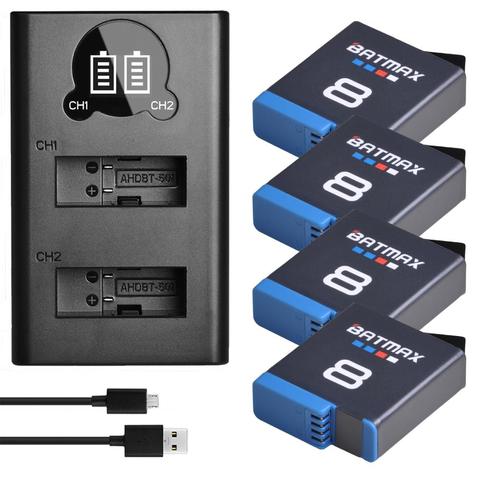 Batterie 4 pièces pour GoPro Hero 7 HERO 8 hero 6 hero 5 batterie noire + LCD double chargeur USB pour Go Pro Hero7 6 hero5 noir ► Photo 1/6